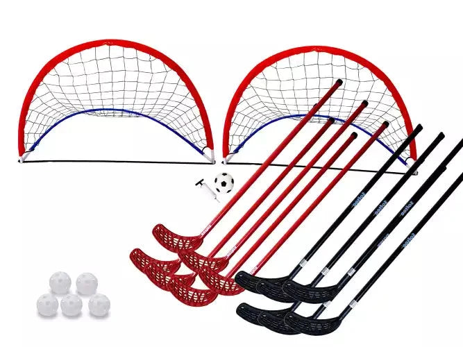 Hockey/floorball kit with sticks, 5 balls and goals - 110cm x 80cm - 12 sticks