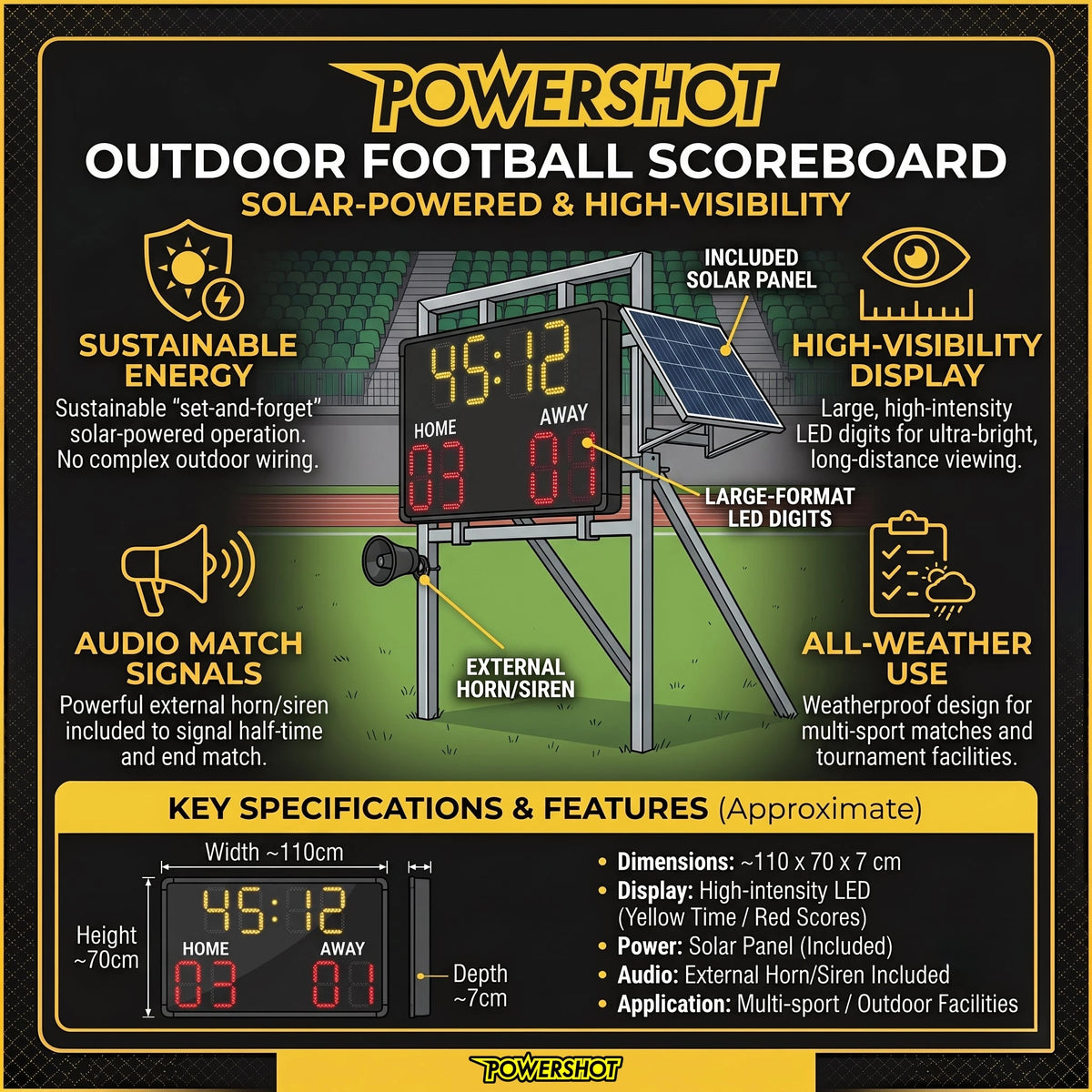 Innovative outdoor football scoreboard – 110cm x 70cm x 7cm