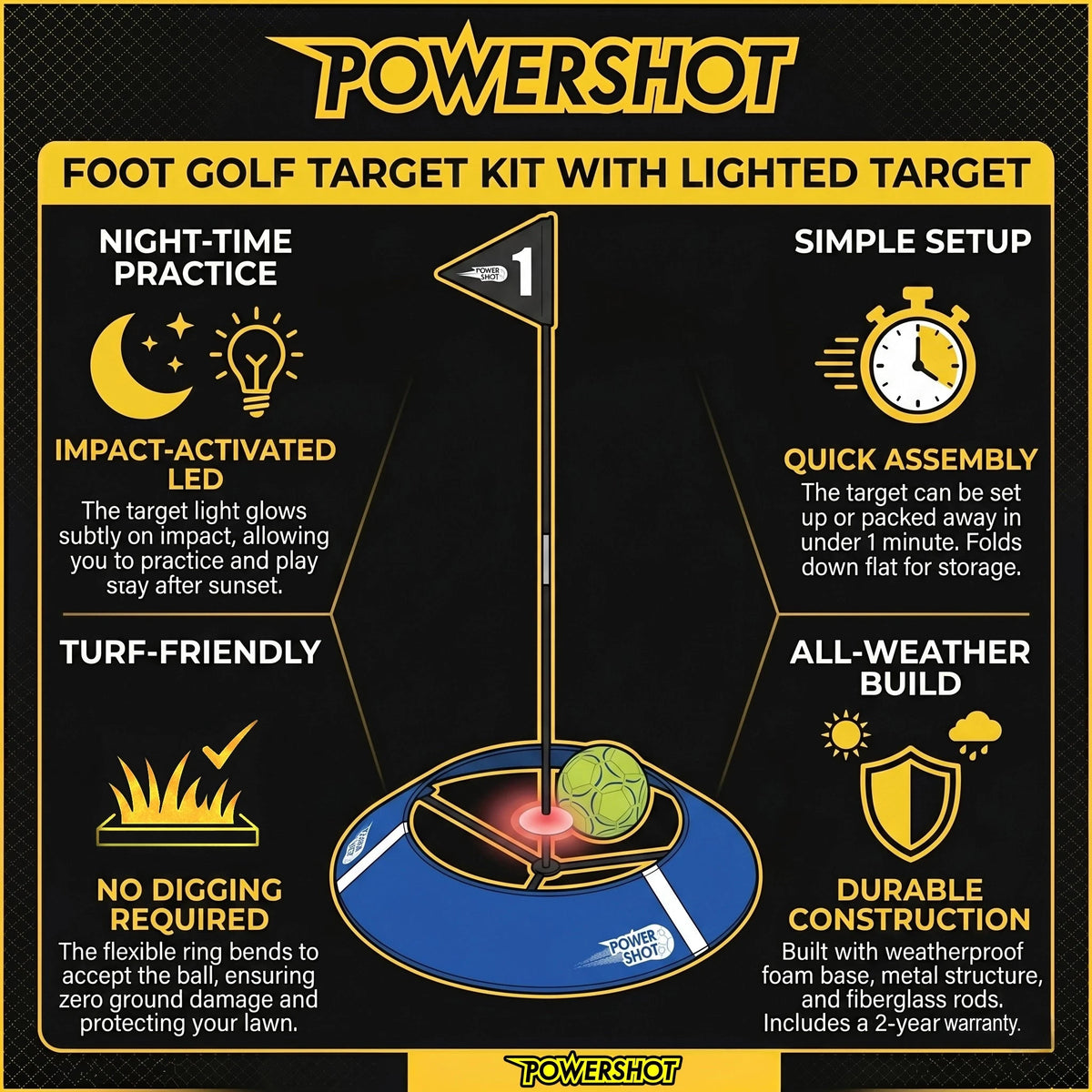 Foot golf target kit with lighted target