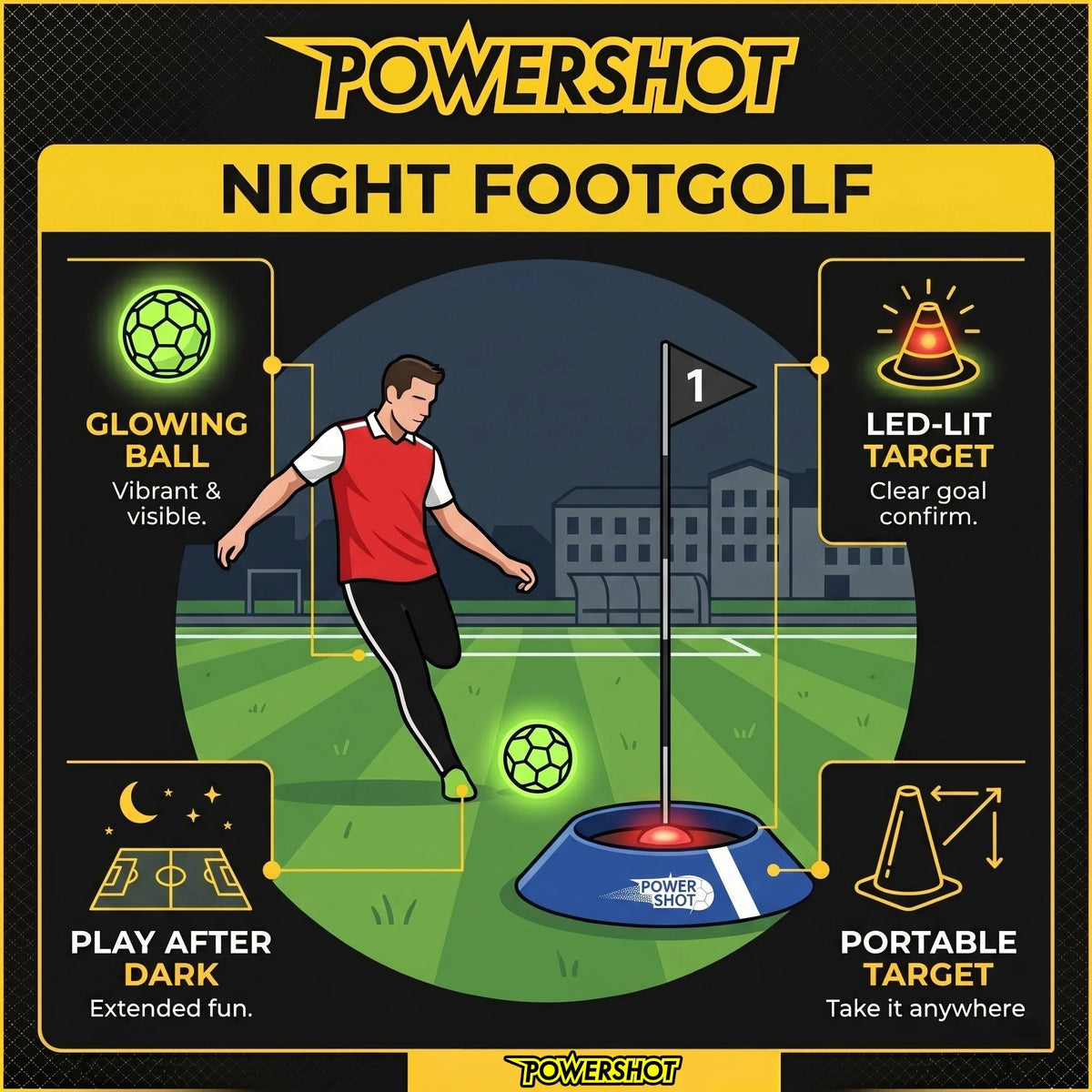 Foot golf target kit with lighted target