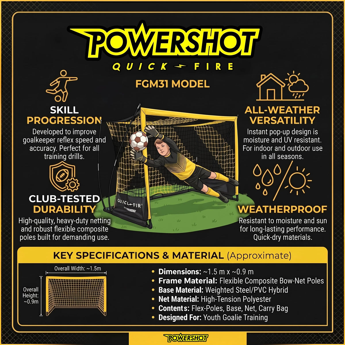 QuickFire® Self-weighted goal - 1.5m x 0.9m