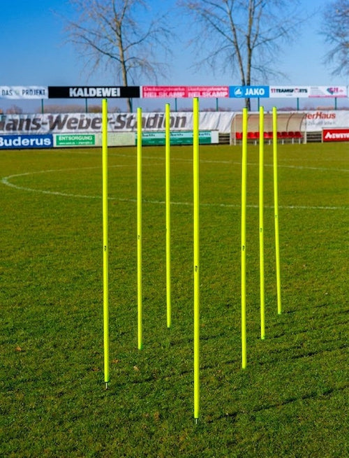 Set of 10 Neon Yellow Slalom Poles with Ground Spikes – 172cm