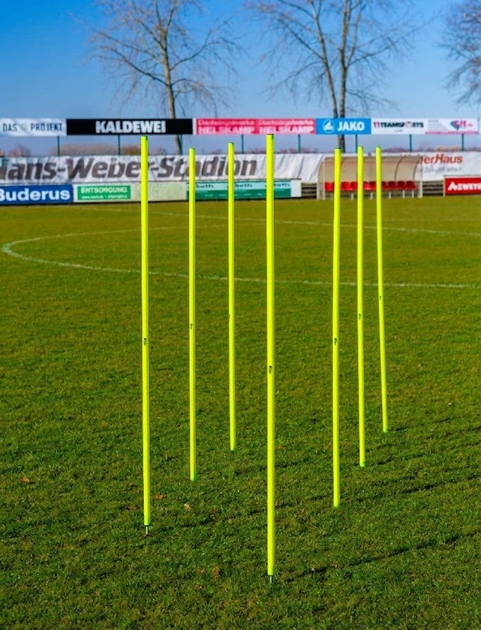 Set of 10 Neon Yellow Slalom Poles with Ground Spikes – 172cm